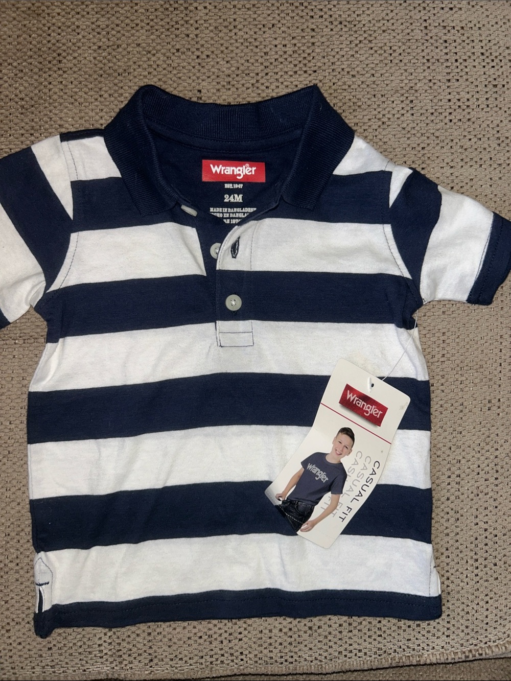 Wrangler Navy and White Striped Polo for Kids